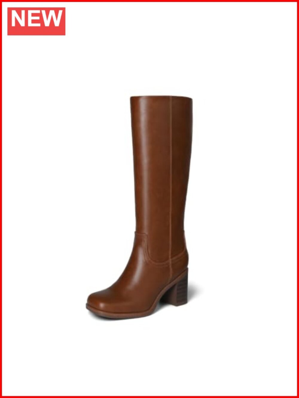 Women's Square Toe Chunky Knee High Boots Faux Leather Block Heel